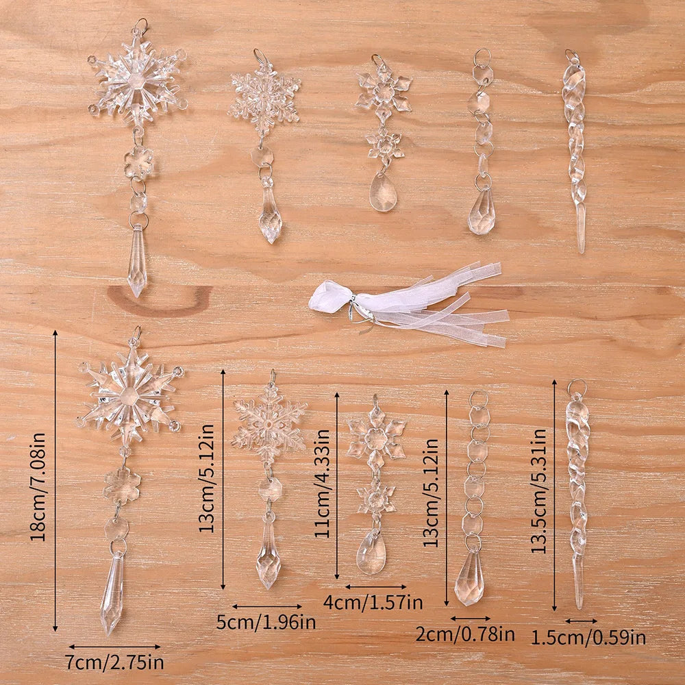 10pcs Acrylic Crystal Christmas Tree Ornaments Hanging Snowflake