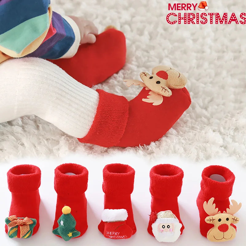 Christmas Red Winter Autumn Warm Non Slip Floor Grip Socks