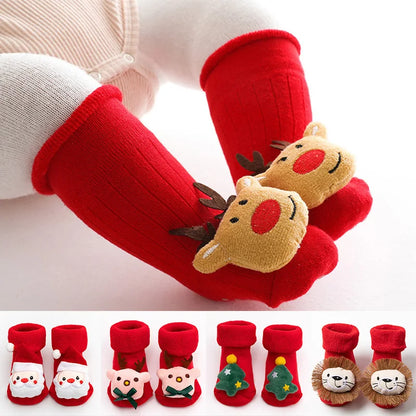 Christmas Red Winter Autumn Warm Non Slip Floor Grip Socks