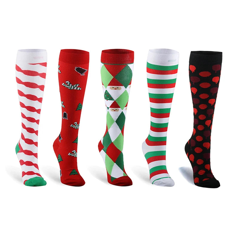 Christmas Compression Nylon High Stockings Women Men