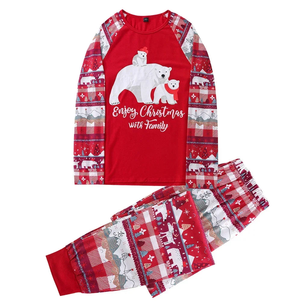 2024 Winter Christmas Cartoon Bear Print Pajamas - 2 Piece