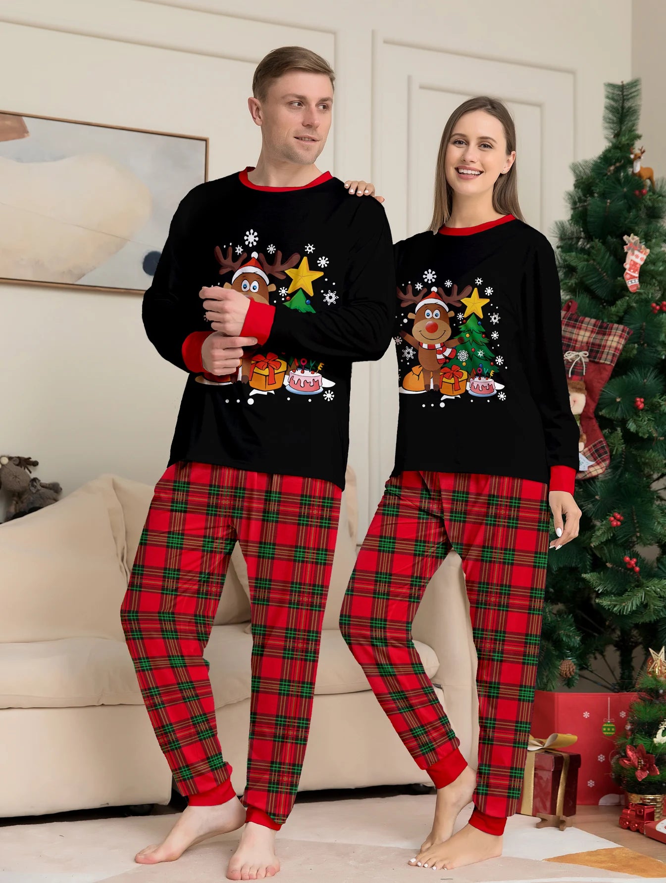 2024 Christmas Pajamas Matching Deer and Tree - 2 Piece