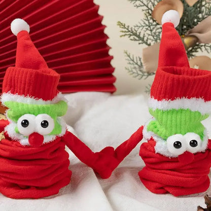 Christmas Hand Holding Socks Magnetic Mid Tube Socks With 3D Eyes - One Pair