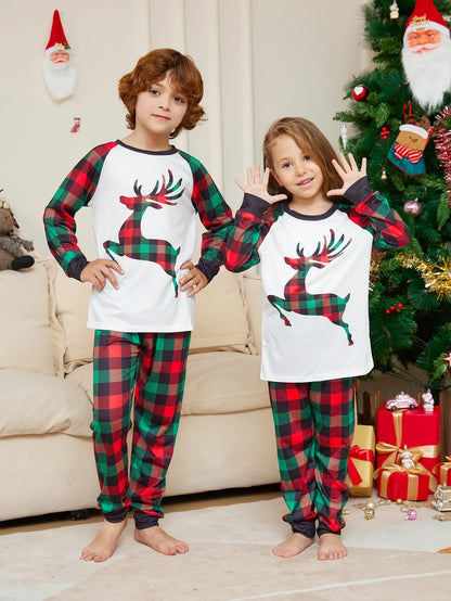 2024 Christmas New Year Elk Plaid Printed Pajamas - 2 Piece