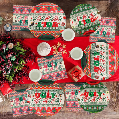 2024 Christmas Ugly Sweater Theme Party Disposable Tableware Paper Plates Napkins