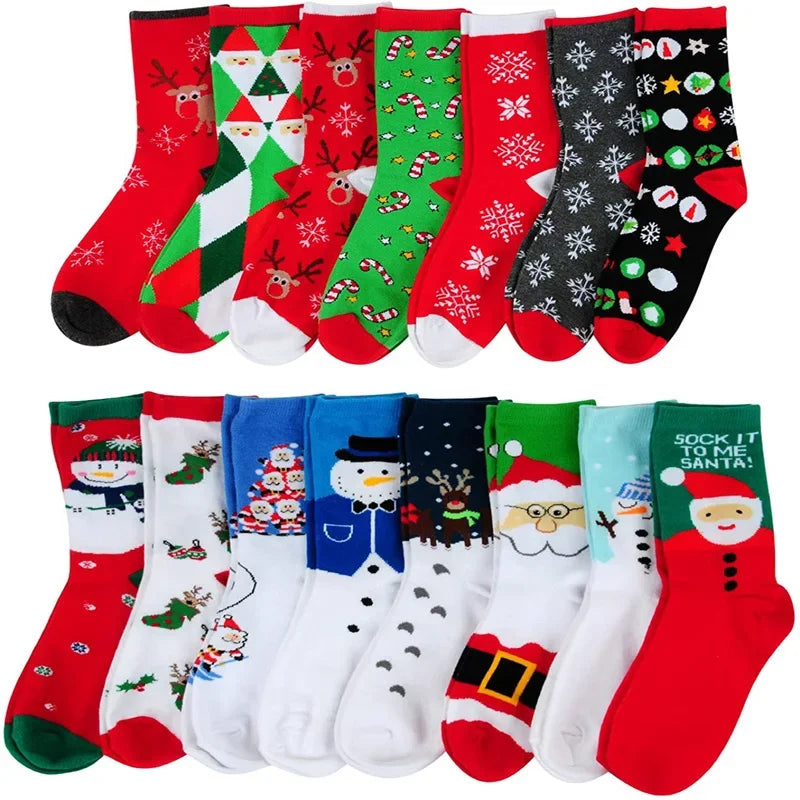 5 Pairs Men/Women Cotton Cartoon Christmas Socks - Mid length