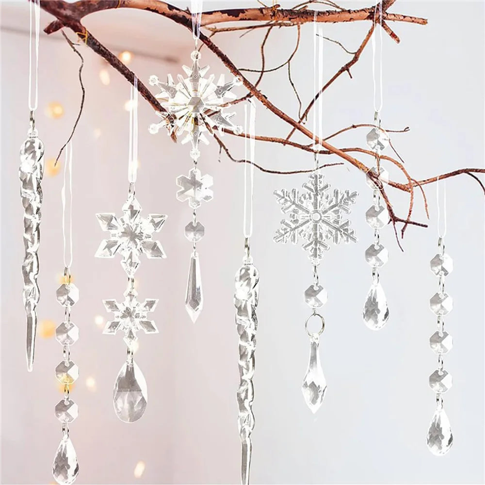 10pcs Acrylic Crystal Christmas Tree Ornaments Hanging Snowflake