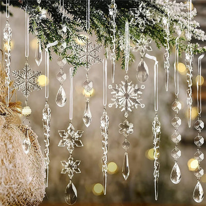 10pcs Acrylic Crystal Christmas Tree Ornaments Hanging Snowflake