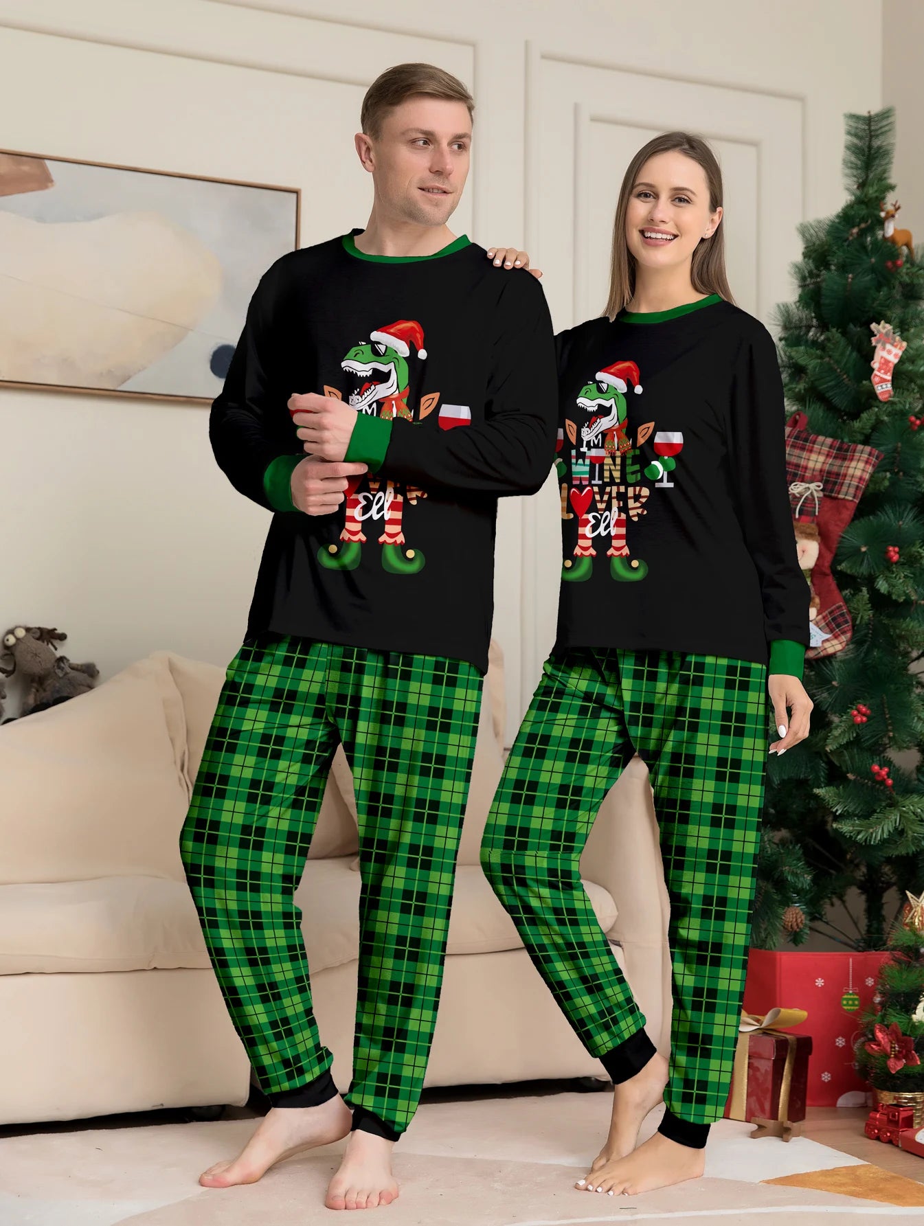 2024 Christmas Dinosaur Family Pajamas - 2 Pieces