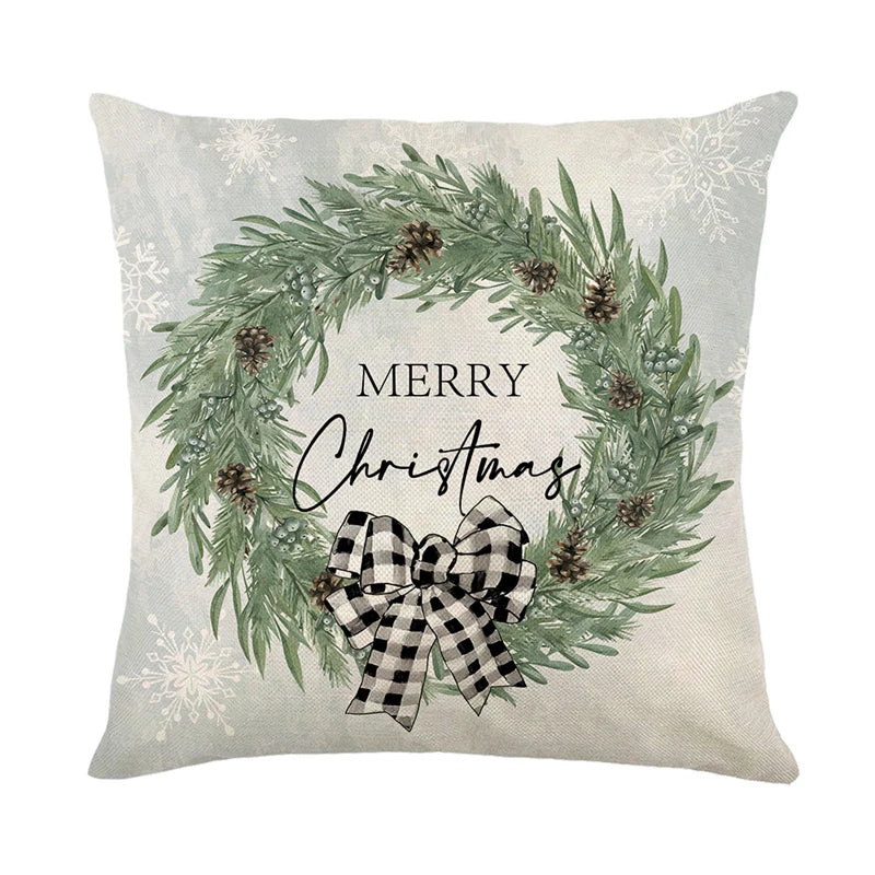 Linen Merry Christmas Pillow Cover 45x45cm Throw Pillowcase