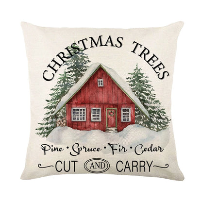 Linen Merry Christmas Pillow Cover 45x45cm Throw Pillowcase