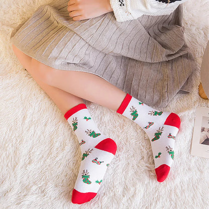 5 Pairs Men/Women Cotton Cartoon Christmas Socks - Mid length