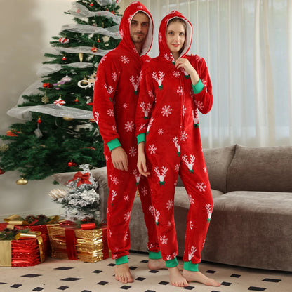 2024 New Christmas Flannel Warm Thick Pajamas Allover Print - Jumpsuit