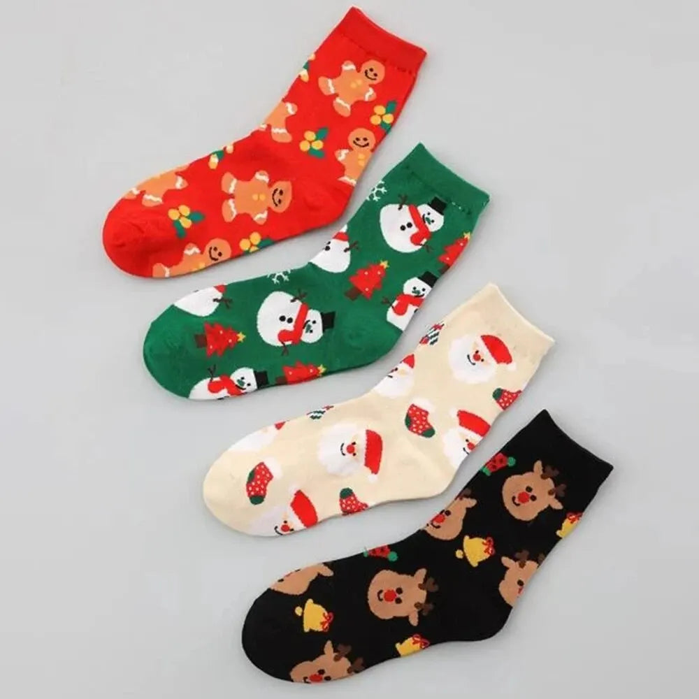 4 Pairs Cute Christmas Cartoon Women's Socks