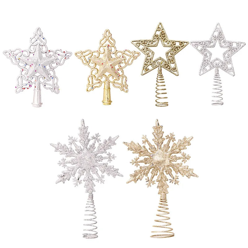 Christmas Tree Top Glitter Gold Silver Star Snowflake Ornament