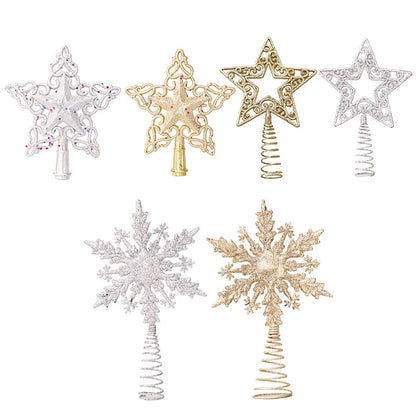 Christmas Tree Top Glitter Gold Silver Star Snowflake Ornament