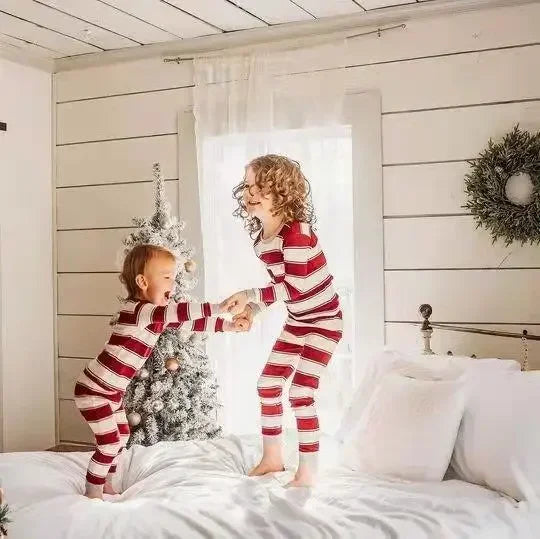 Winter 2024 Christmas Pajamas Striped Print Soft 2 Pieces