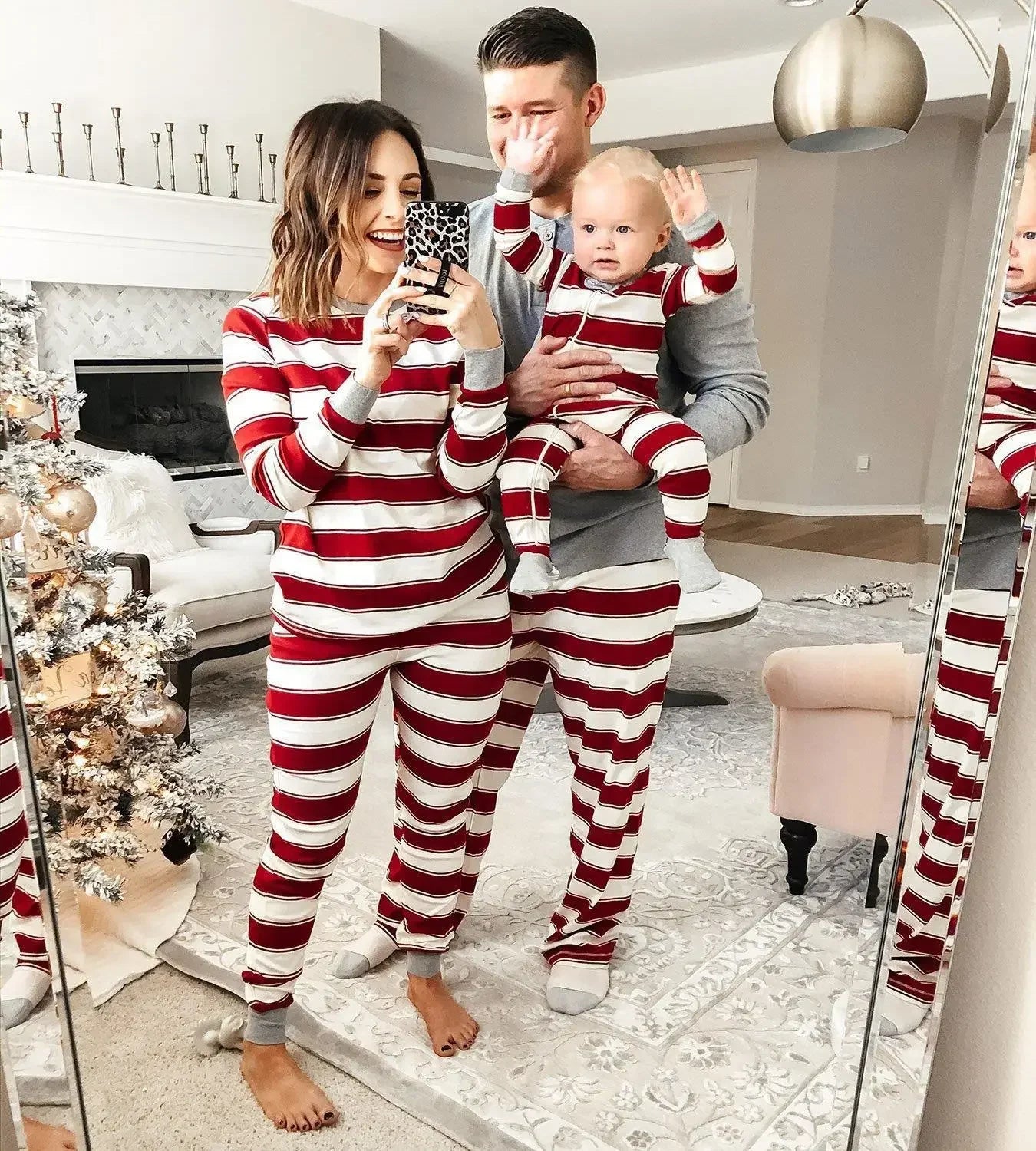 Winter 2024 Christmas Pajamas Striped Print Soft 2 Pieces