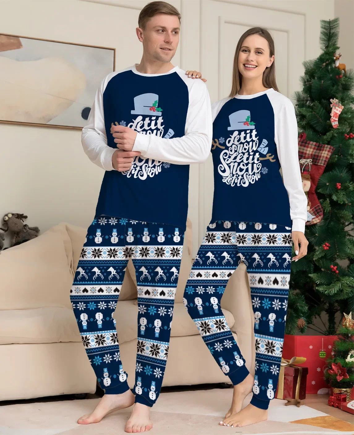 Christmas Family Pajamas Set 2024 "Let It Snow" - 2 Piece