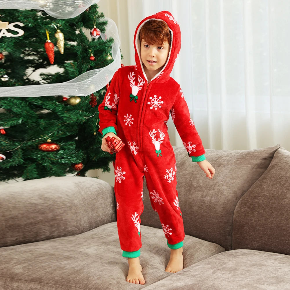 2024 New Christmas Flannel Warm Thick Pajamas Allover Print - Jumpsuit