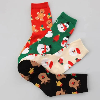 4 Pairs Cute Christmas Cartoon Women's Socks