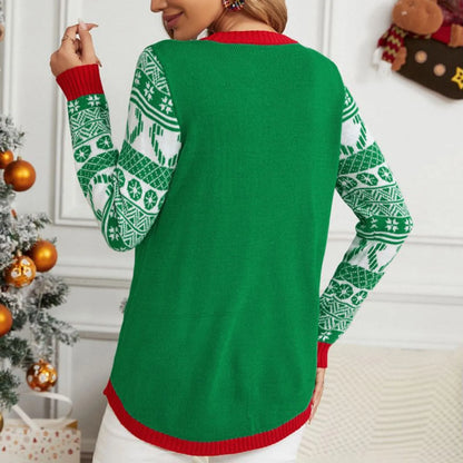 Christmas Ugly Sweater Cat Print O-Neck