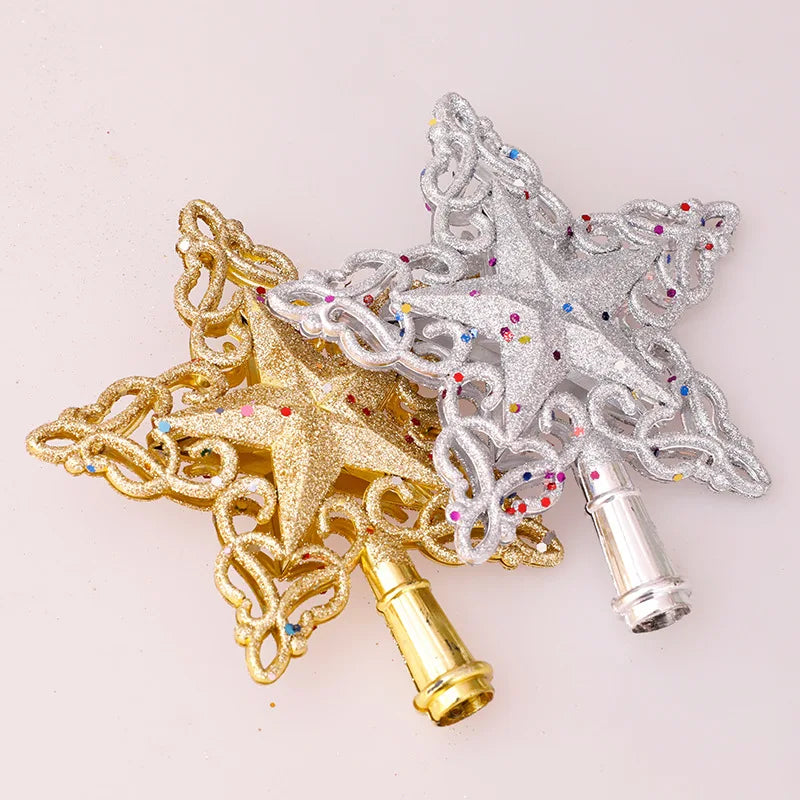 Christmas Tree Top Glitter Gold Silver Star Snowflake Ornament