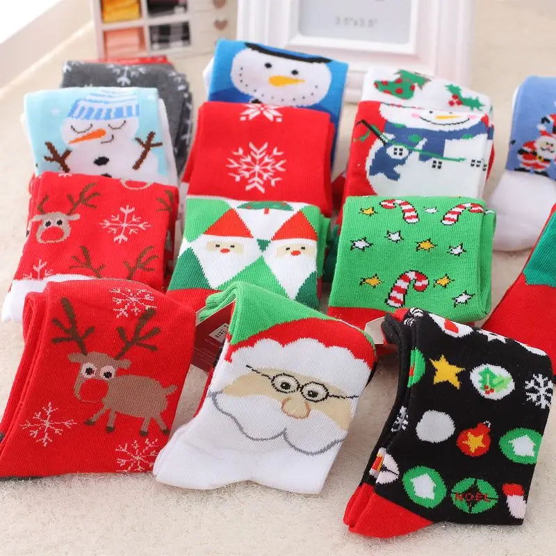 5 Pairs Men/Women Cotton Cartoon Christmas Socks - Mid length