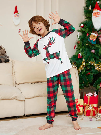 2024 Christmas New Year Elk Plaid Printed Pajamas - 2 Piece