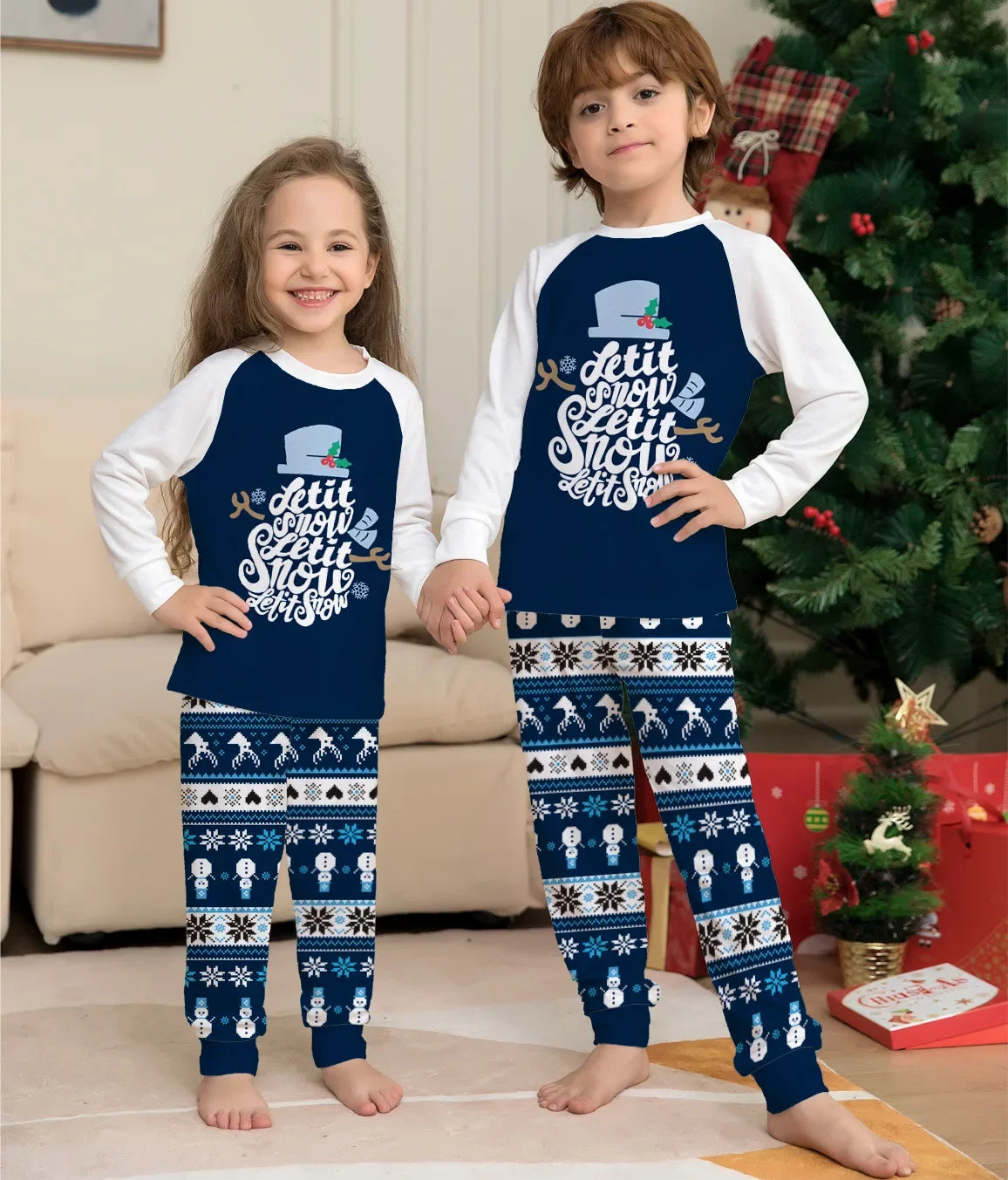 Christmas Family Pajamas Set 2024 "Let It Snow" - 2 Piece