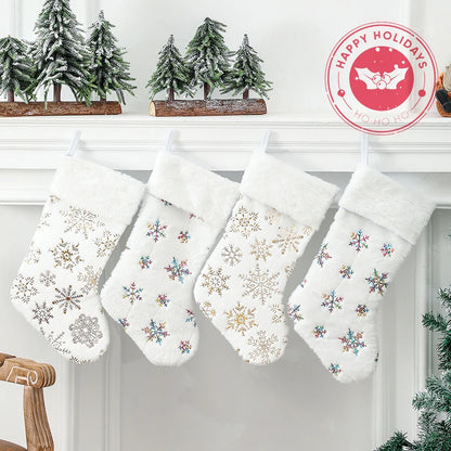 22x48cm New Beads Gilded Snowflake Plush Christmas Stocking Stuffer